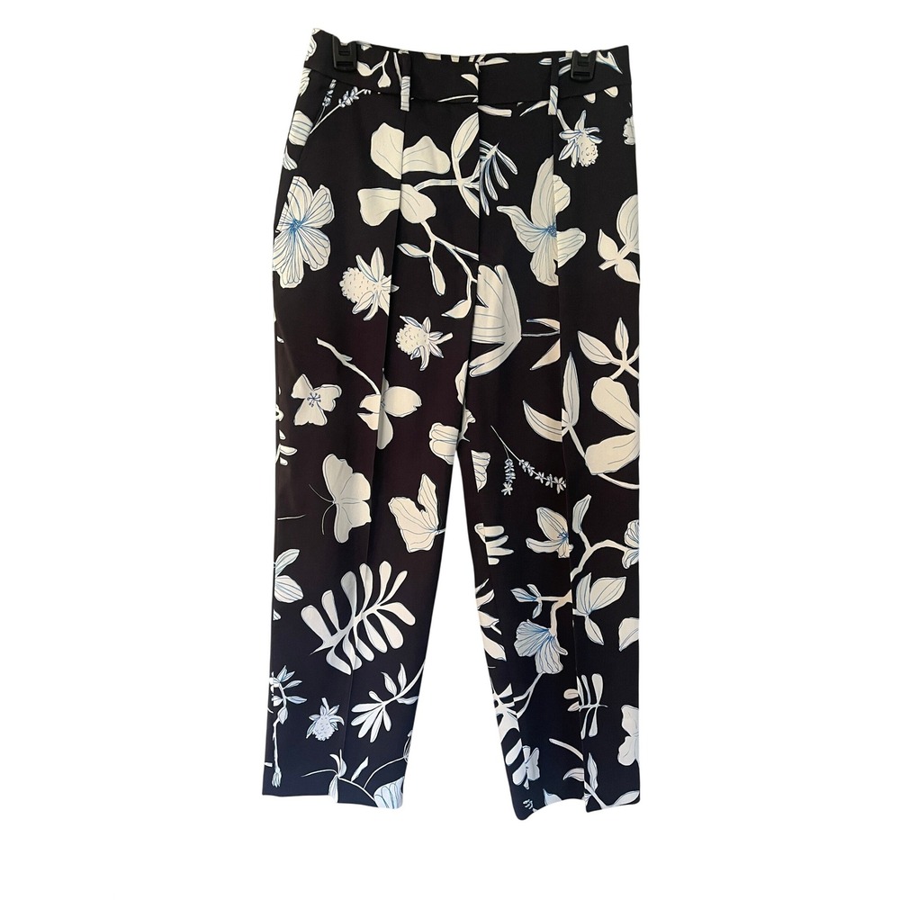 CHRISTIAN WIJNANTS‎ Priya Floral Print Black Iris Silk Cotton Pants Size 4 New